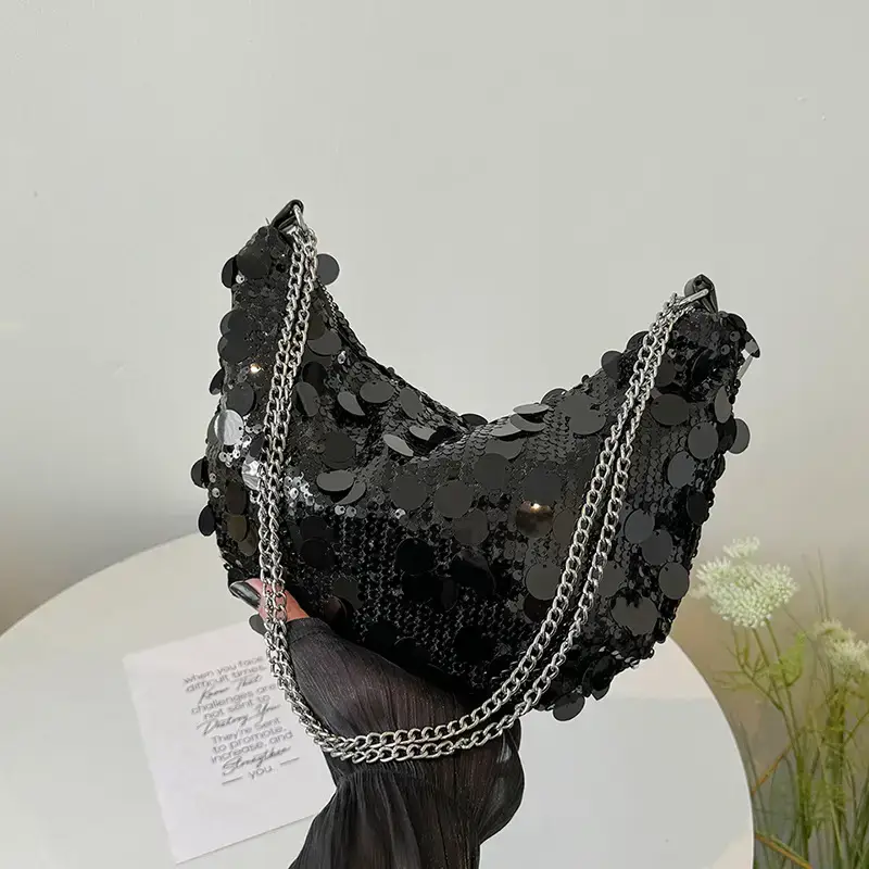 Black Lace Sequins Banquet Bag for Women - Image 3