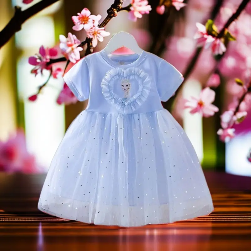 Girls Elsa Princess Dress Summer 2024 New Baby Children's Dress Stylishy Elsa Summer Children's dress