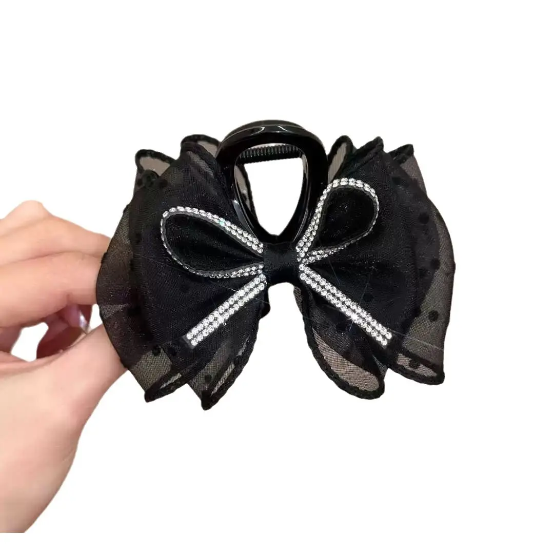 2024 New Shiny Bow Polar Point Mesh Bubble Grab Clip Advanced Sense Back Head Grab Clip - Image 5