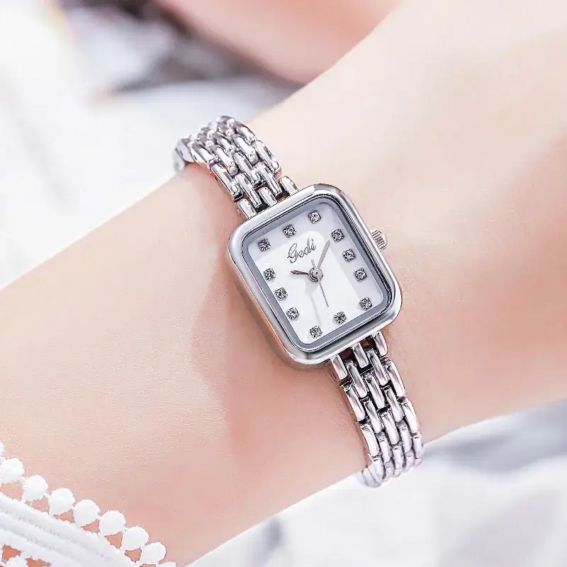 Women's Square Watch with Diamond Dial & Silver Bracelet - Image 3