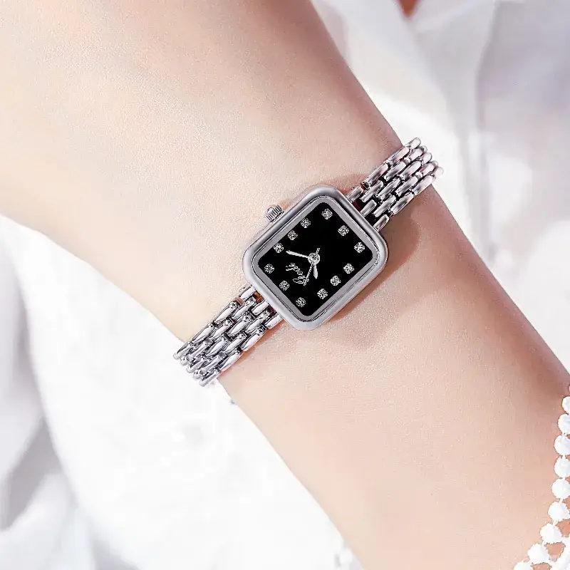 Women's Square Watch with Diamond Dial & Silver Bracelet - Image 4