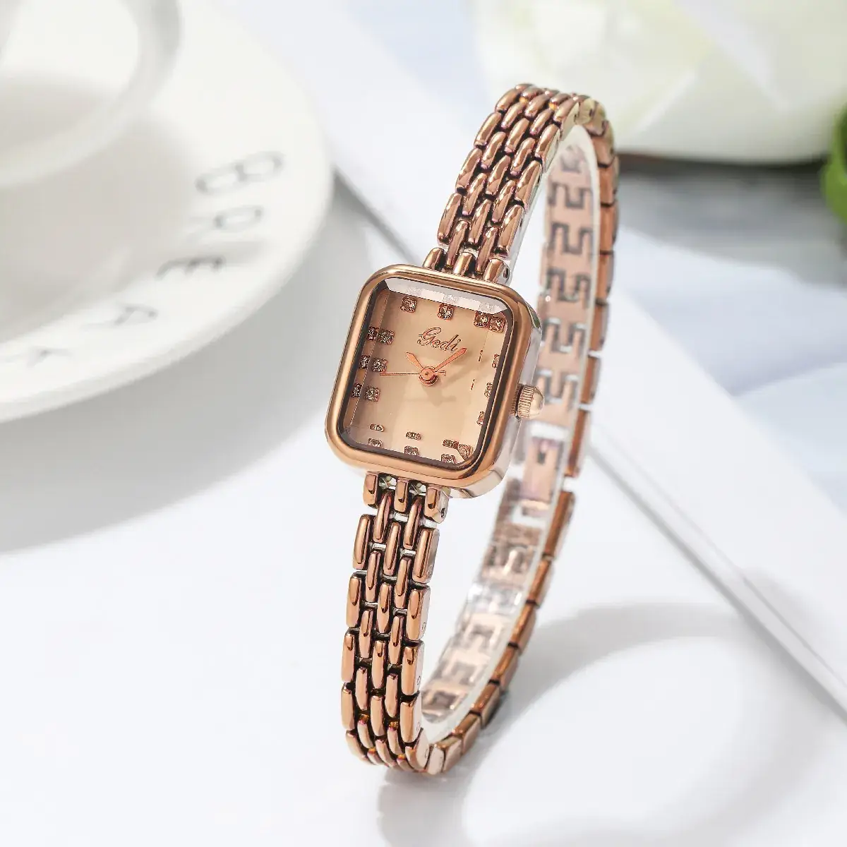 Women's Square Watch with Diamond Dial & Silver Bracelet - Image 5