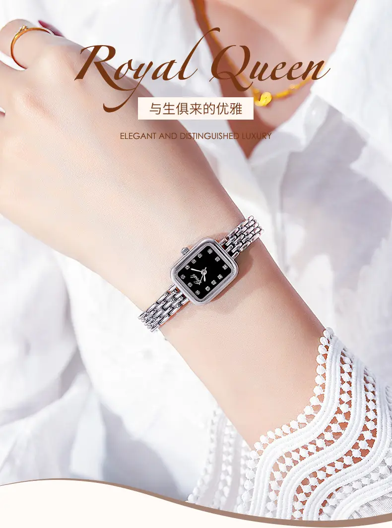 Women's Square Watch with Diamond Dial & Silver Bracelet — feature 1