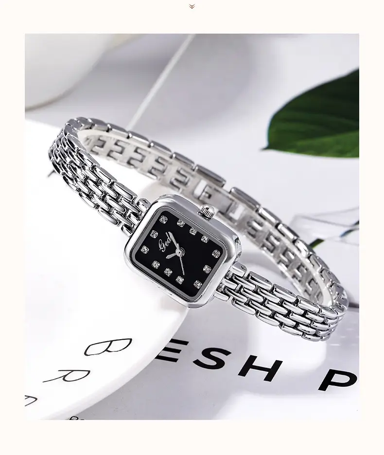 Women's Square Watch with Diamond Dial & Silver Bracelet — feature 4