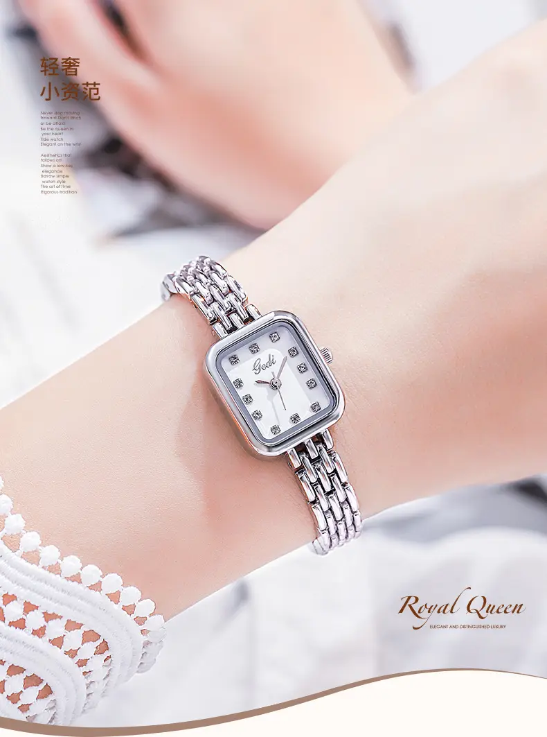 Women's Square Watch with Diamond Dial & Silver Bracelet — feature 5