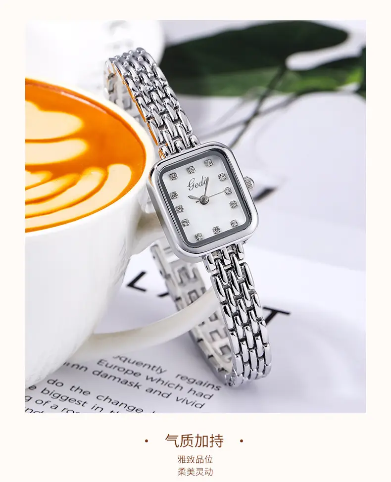 Women's Square Watch with Diamond Dial & Silver Bracelet — feature 9