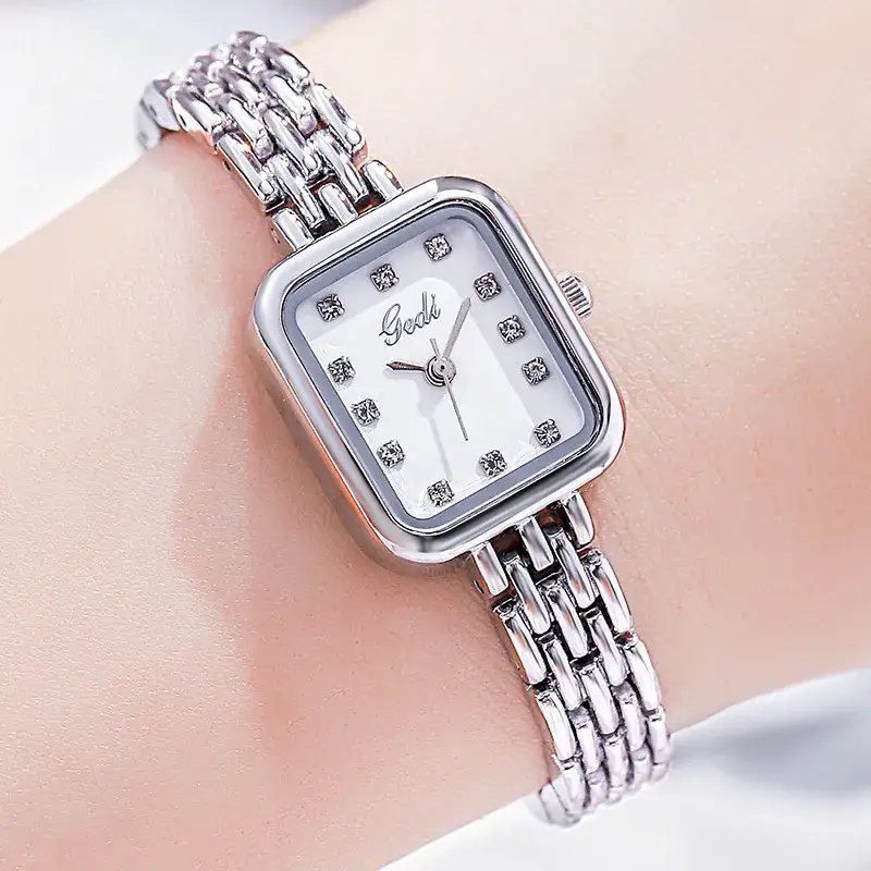 Women's Square Watch with Diamond Dial & Silver Bracelet - Image 2