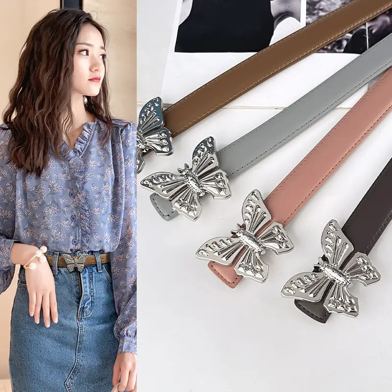 Women's Butterfly Genuine Leather Belt Pink - Image 21