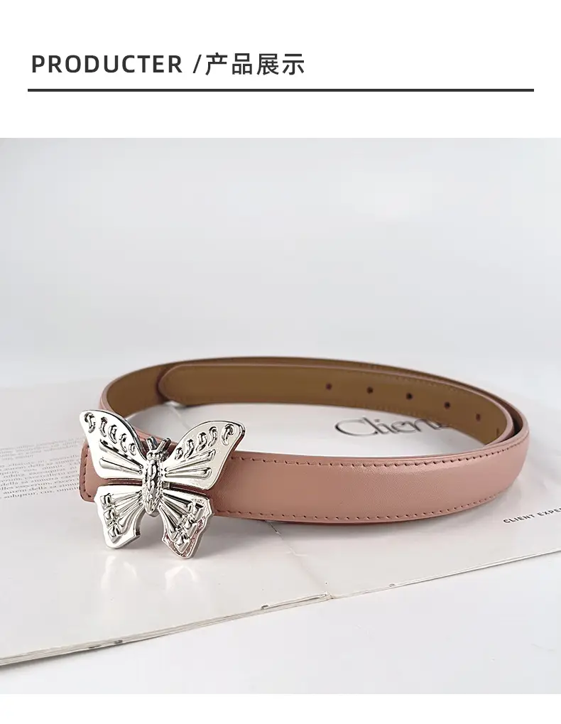 Women's Butterfly Genuine Leather Belt Pink — feature 10