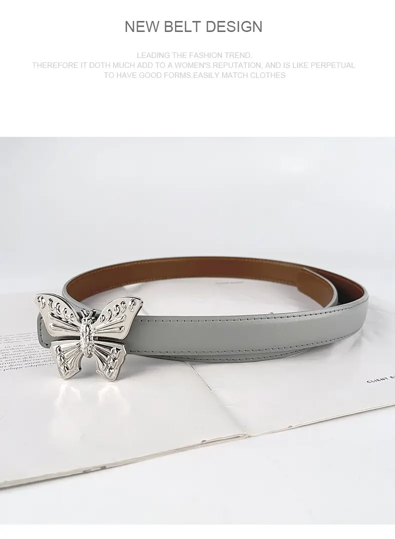 Women's Butterfly Genuine Leather Belt Pink — feature 11