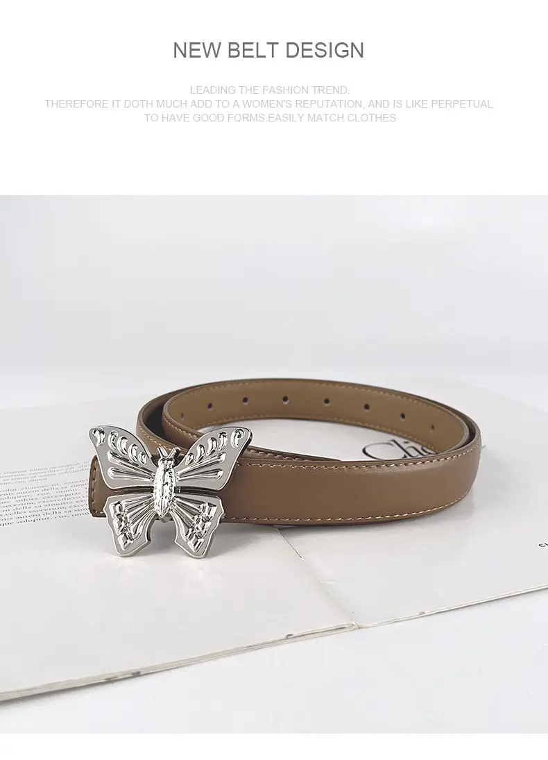 Women's Butterfly Genuine Leather Belt Pink — feature 12