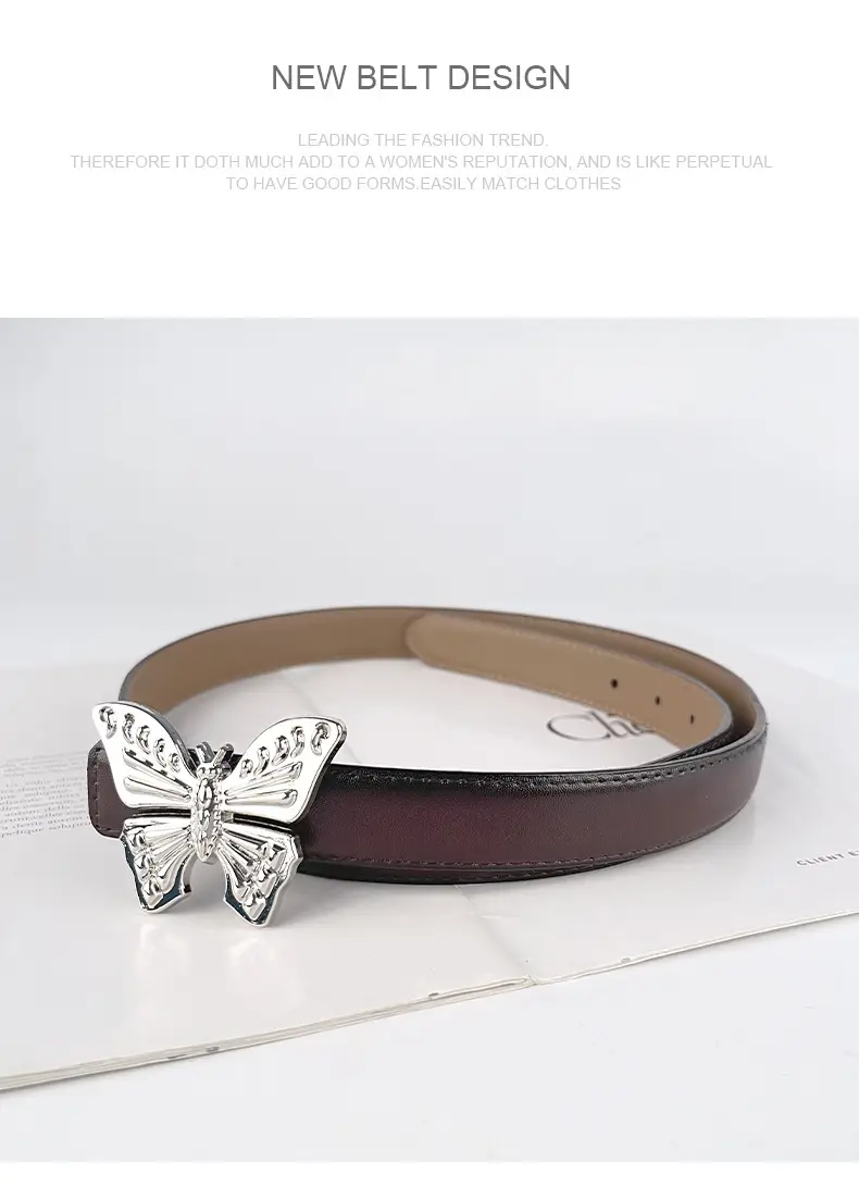 Women's Butterfly Genuine Leather Belt Pink — feature 13