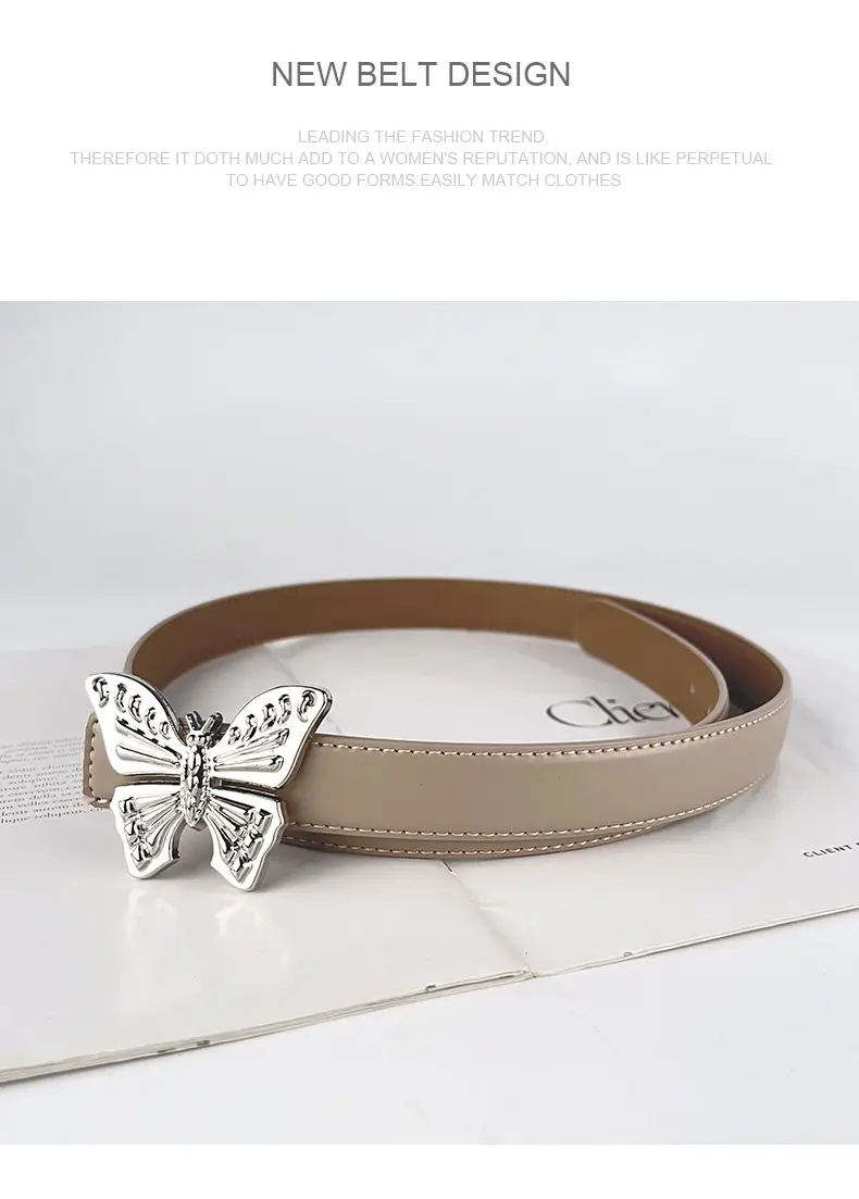 Women's Butterfly Genuine Leather Belt Pink — feature 14