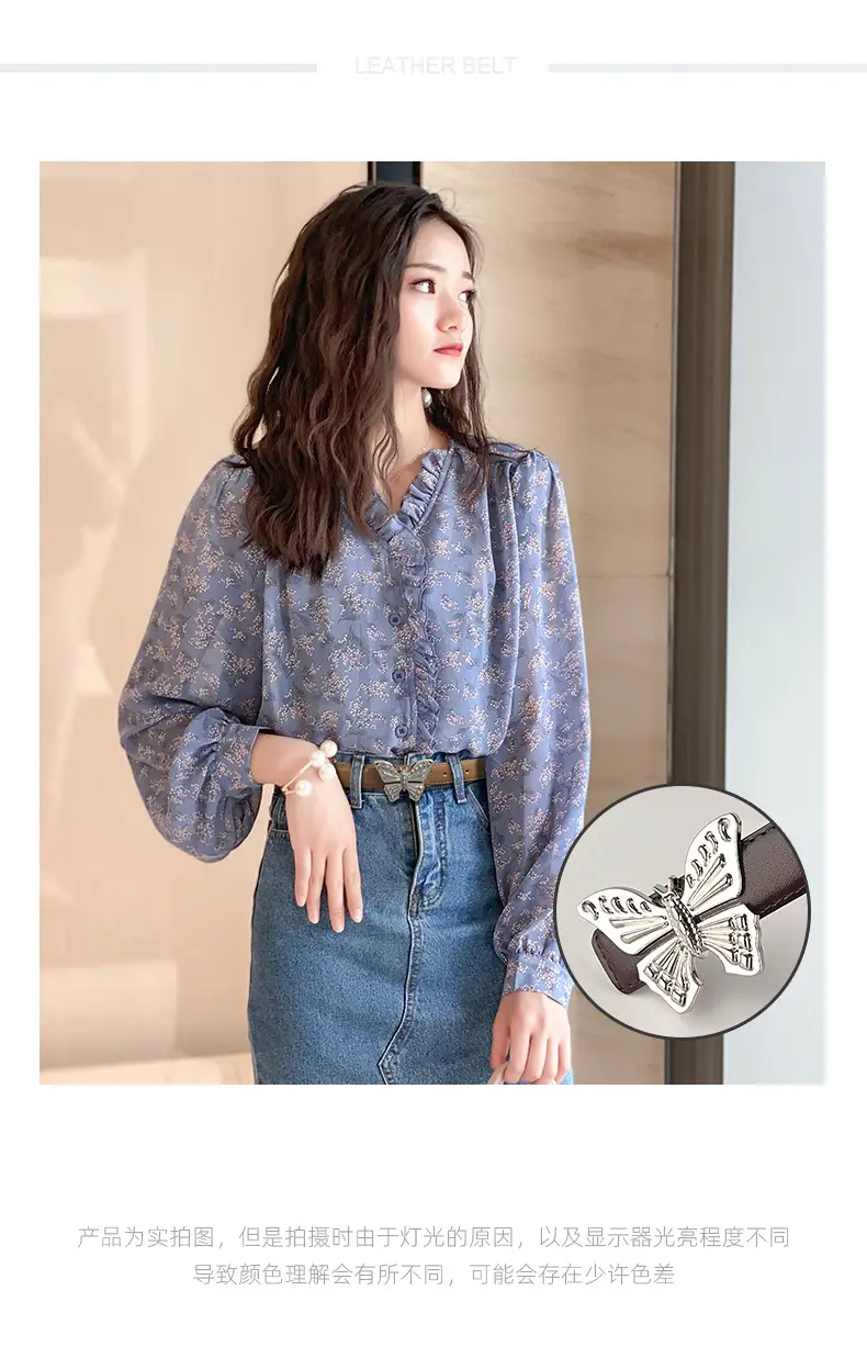 Women's Butterfly Genuine Leather Belt Pink — feature 2