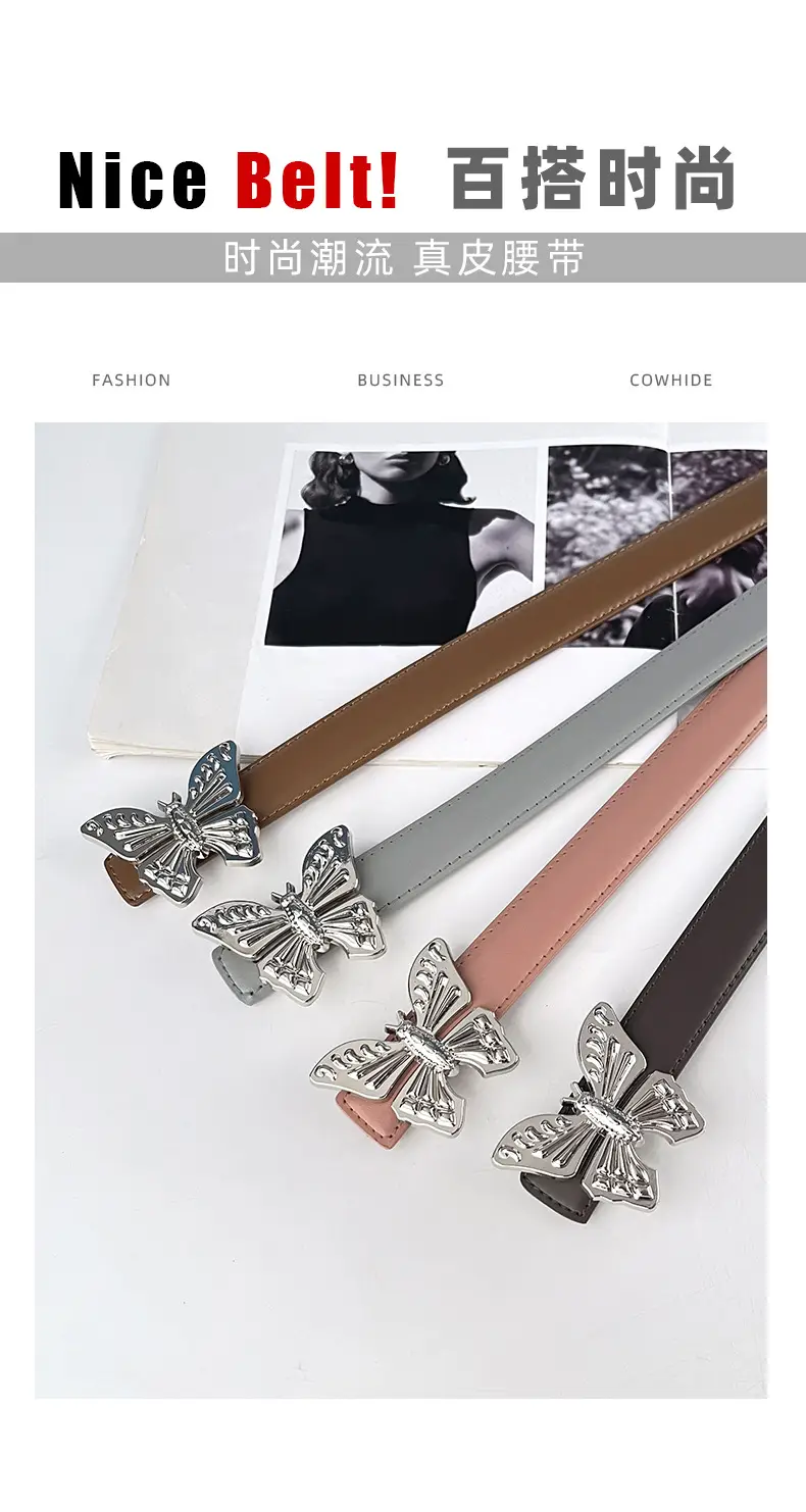 Women's Butterfly Genuine Leather Belt Pink — feature 4