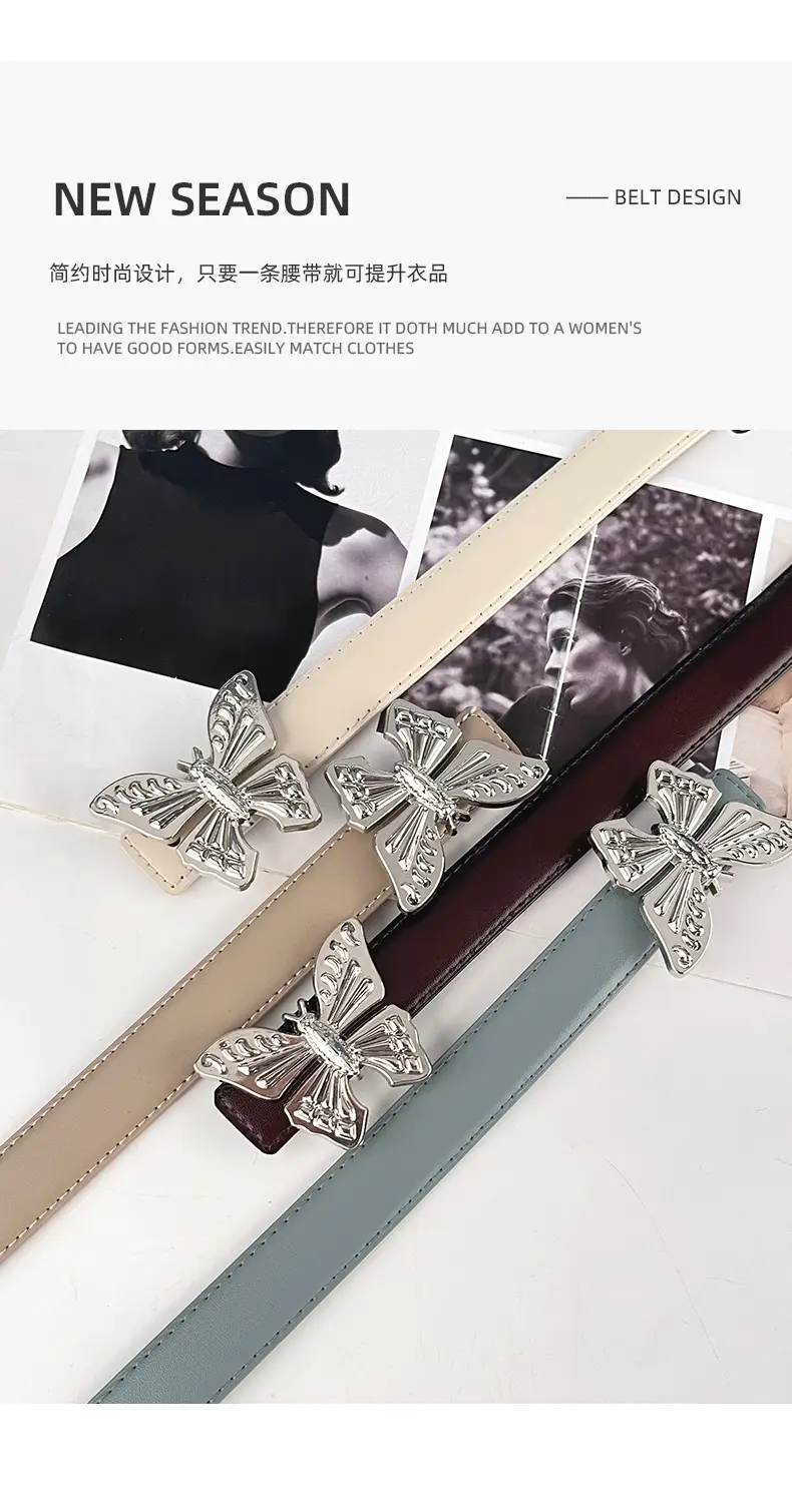 Women's Butterfly Genuine Leather Belt Pink — feature 5