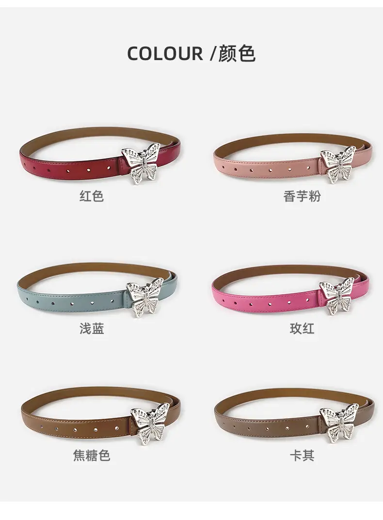 Women's Butterfly Genuine Leather Belt Pink — feature 9