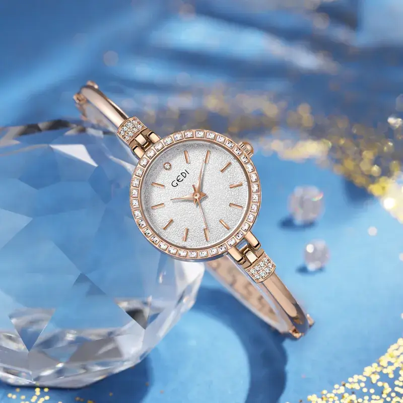 Gold Diamond Encrusted Women's Quartz Watch