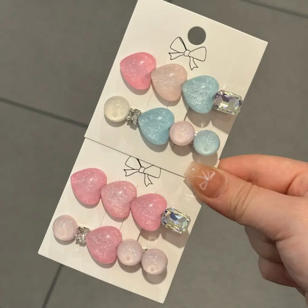 Pink Glitter Heart Hairpins with Bow & Duckbill Clips