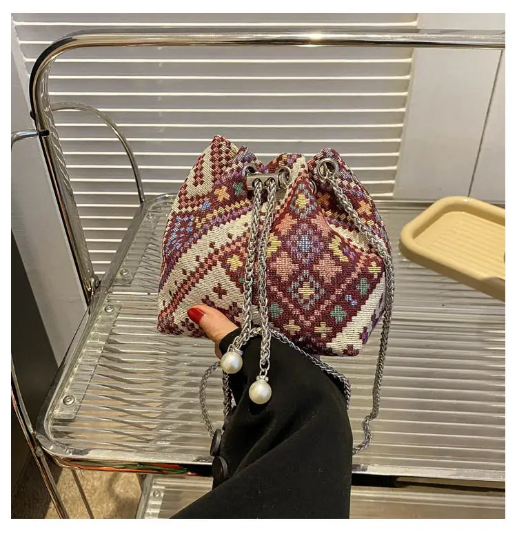 Pearl Chain Ethnic Crossbody Bag for Women - Image 3