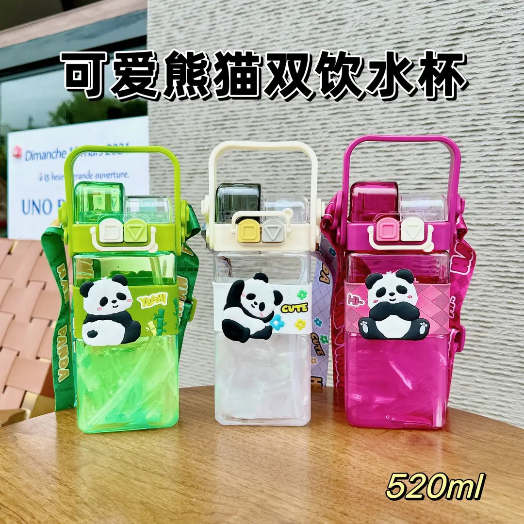 Cartoon Cute Plastic Cup Student Sports Water Bottle Large Capacity Straw Cup Girls Portable Double Drinking Wholesale Water Cup