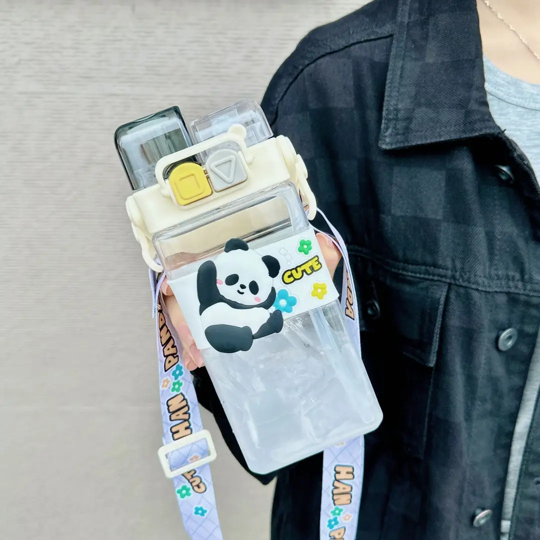 Cartoon Cute Plastic Cup Student Sports Water Bottle Large Capacity Straw Cup Girls Portable Double Drinking Wholesale Water Cup — feature 9