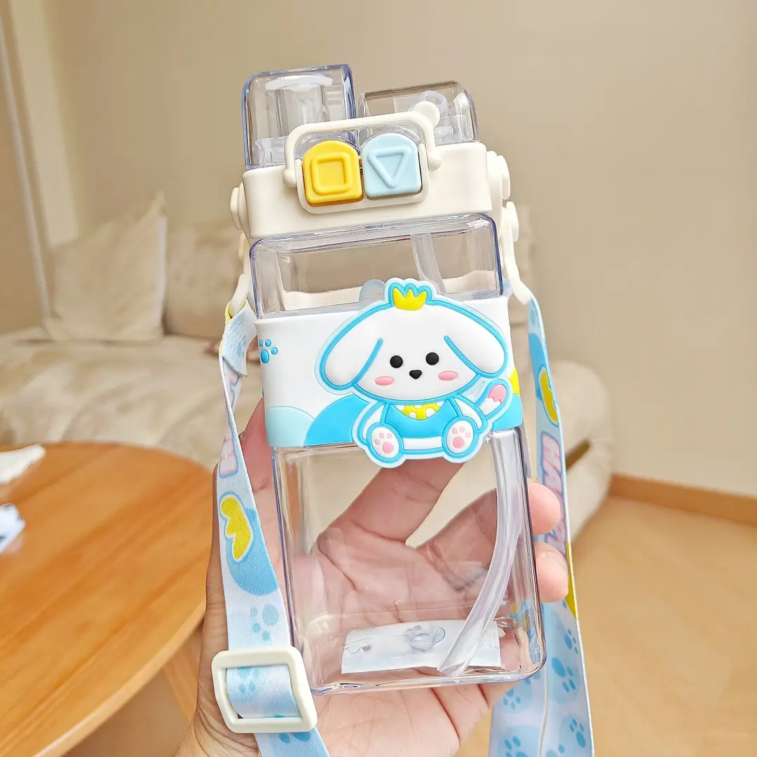 Cartoon Cute Plastic Cup Student Sports Water Bottle Large Capacity Straw Cup Girls Portable Double Drinking Wholesale Water Cup