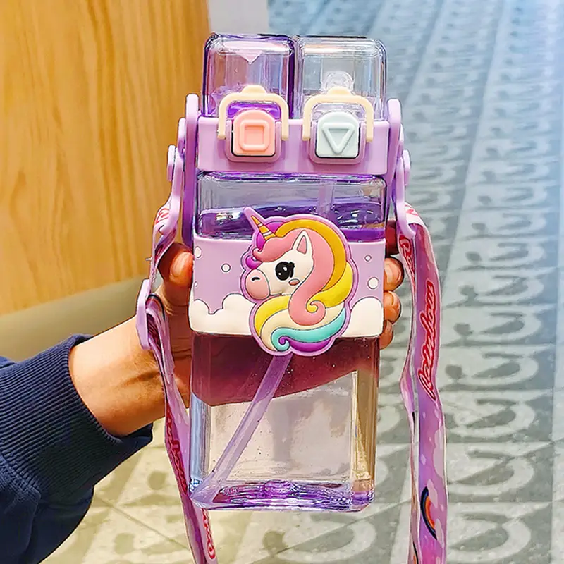 Cartoon Cute Plastic Cup Student Sports Water Bottle Large Capacity Straw Cup Girls Portable Double Drinking Wholesale Water Cup