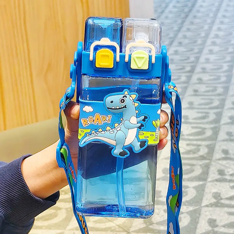 Cartoon Cute Plastic Cup Student Sports Water Bottle Large Capacity Straw Cup Girls Portable Double Drinking Wholesale Water Cup
