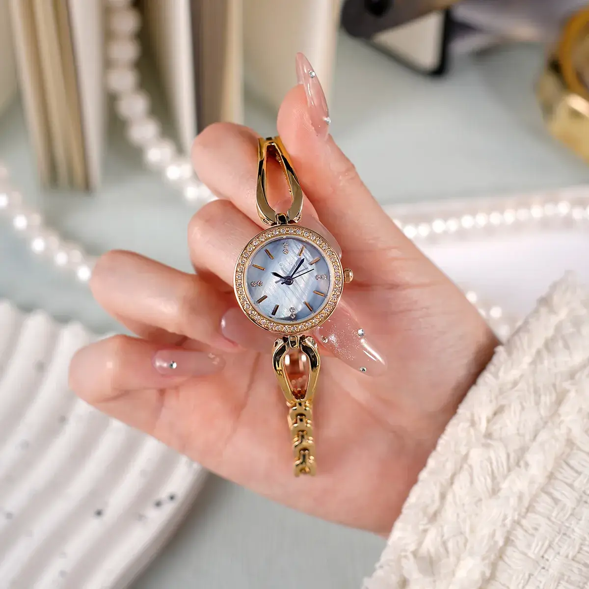 Gold Diamond Studded Women's Quartz Watch
