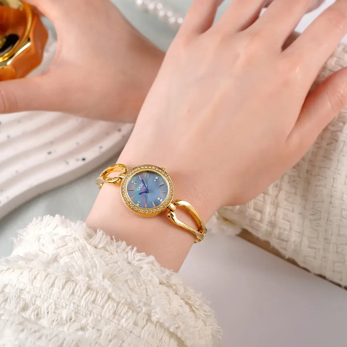 Gold Diamond Studded Women's Quartz Watch