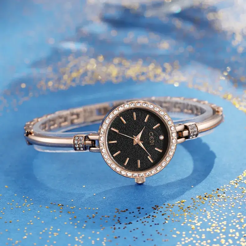 Gold Diamond Encrusted Women's Quartz Watch - Image 6
