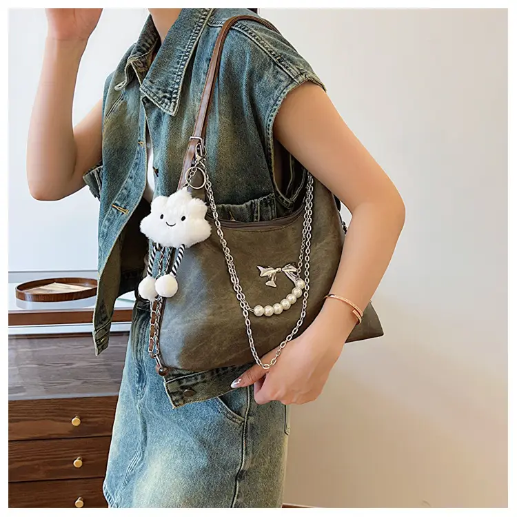 Women's Blue Chain Shoulder Tote Bag Large Capacity — feature 10