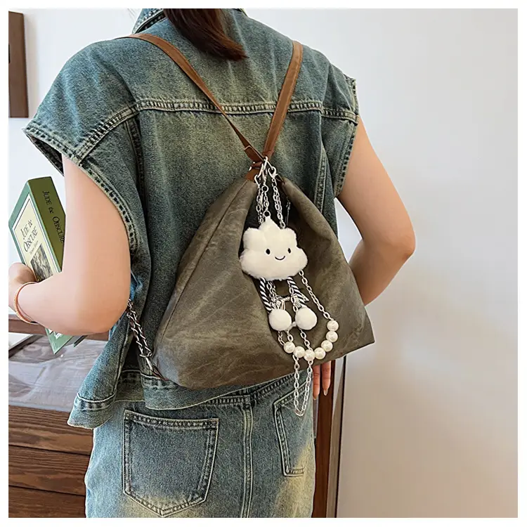 Women's Blue Chain Shoulder Tote Bag Large Capacity — feature 11