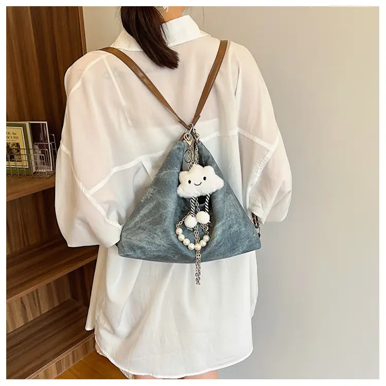 Women's Blue Chain Shoulder Tote Bag Large Capacity — feature 6
