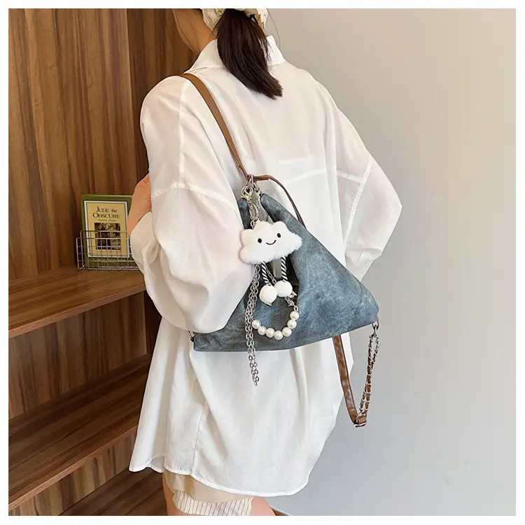 Women's Blue Chain Shoulder Tote Bag Large Capacity — feature 8