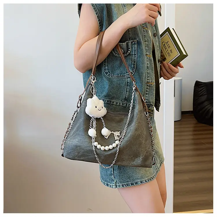 Women's Blue Chain Shoulder Tote Bag Large Capacity — feature 9