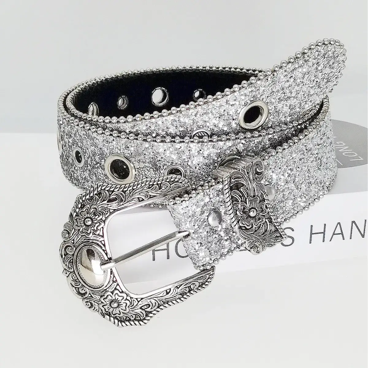 Silver Sparkly Women's Belt with Pin Buckle - Image 3