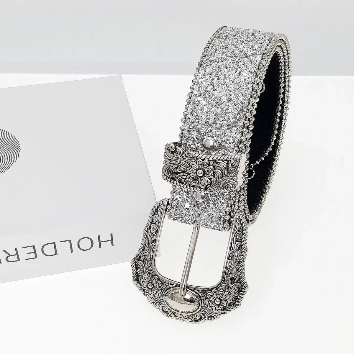 Silver Sparkly Women's Belt with Pin Buckle - Image 4