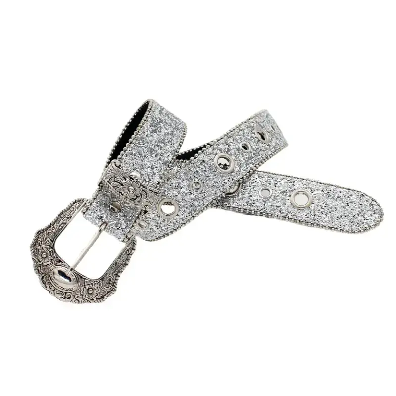 Silver Sparkly Women's Belt with Pin Buckle - Image 6