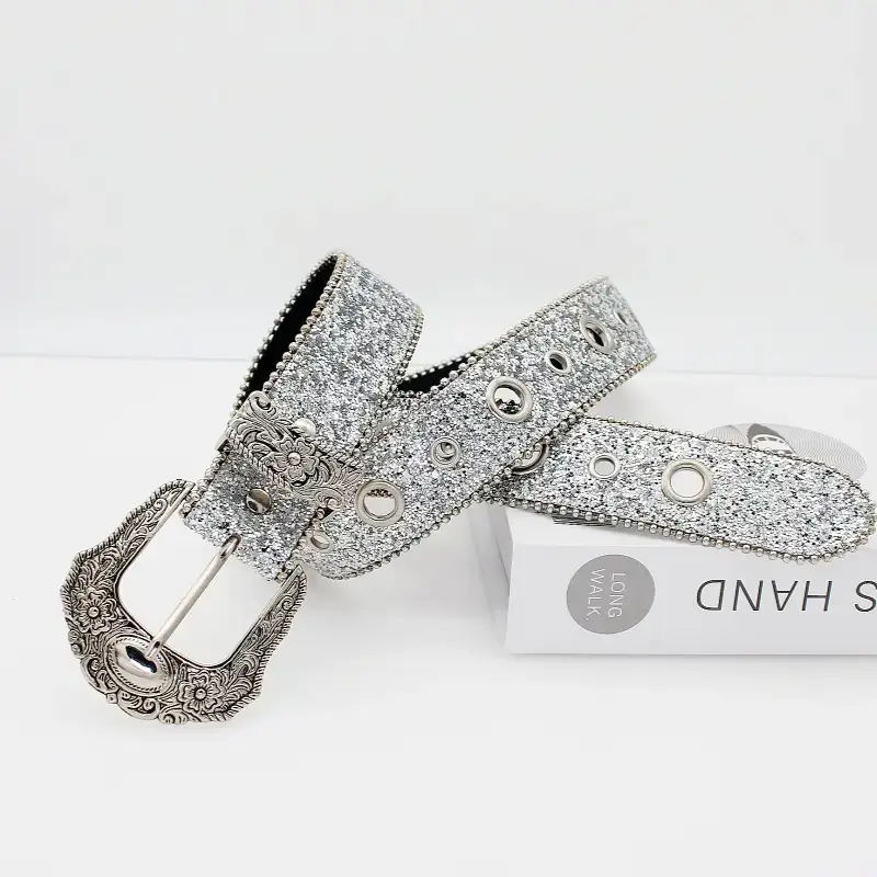 Silver Sparkly Women's Belt with Pin Buckle — feature 2