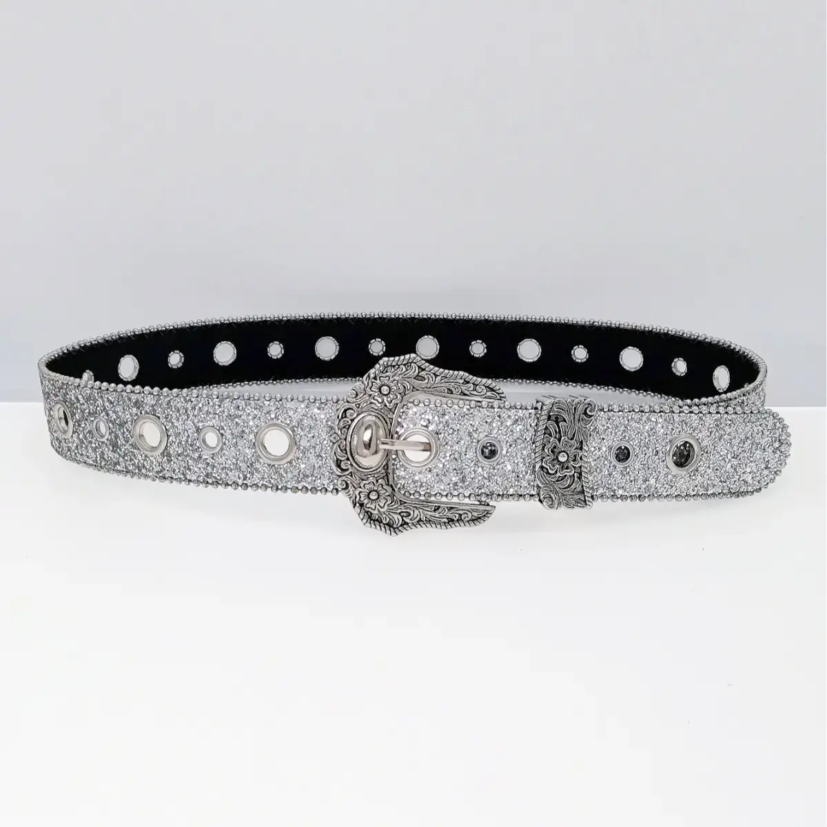 Silver Sparkly Women's Belt with Pin Buckle — feature 4