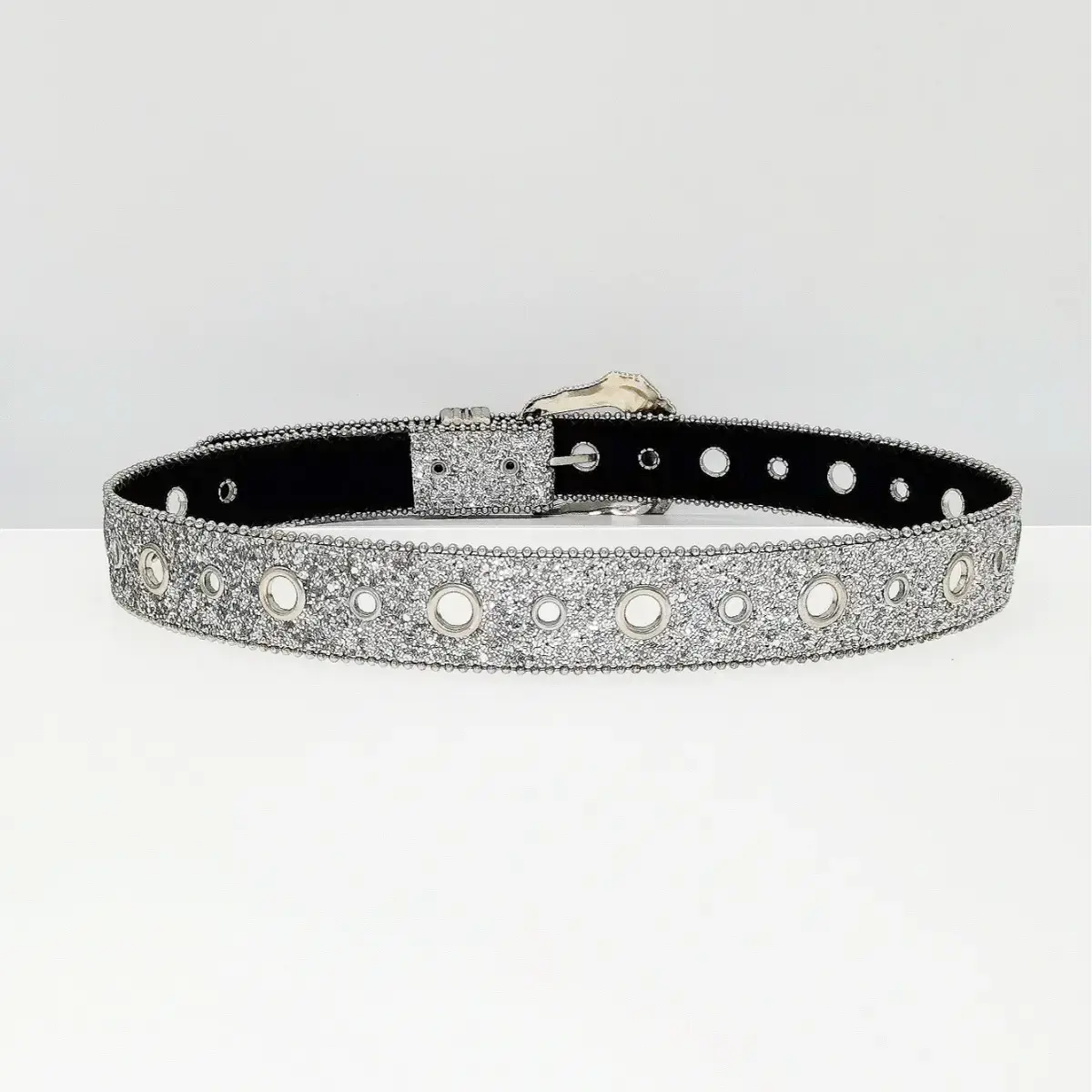 Silver Sparkly Women's Belt with Pin Buckle — feature 5