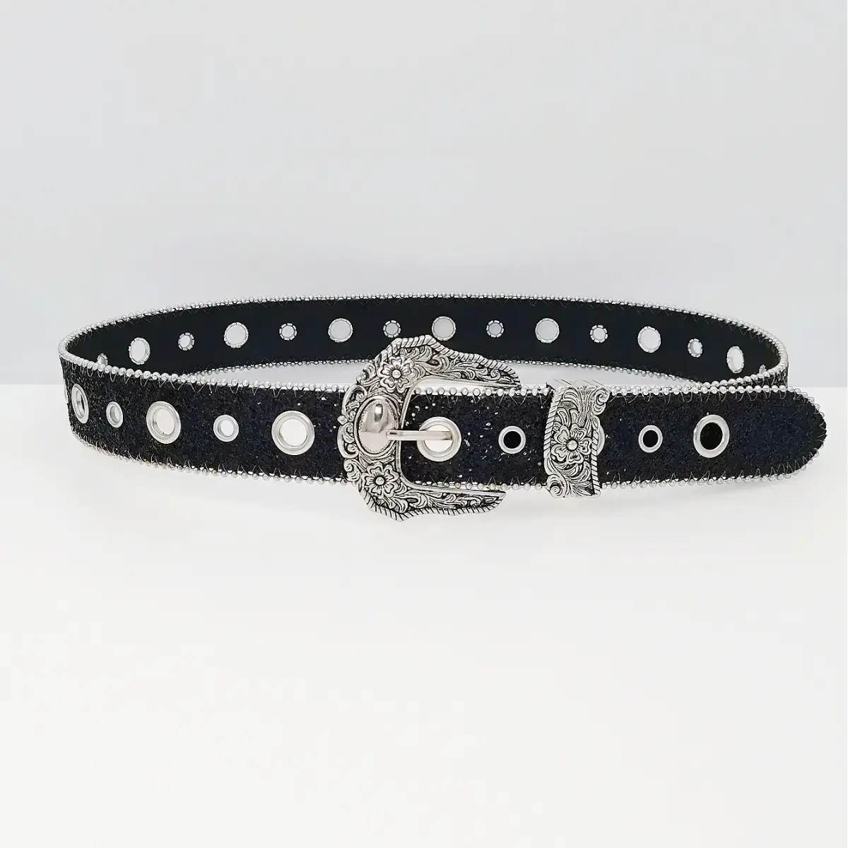 Silver Sparkly Women's Belt with Pin Buckle — feature 7