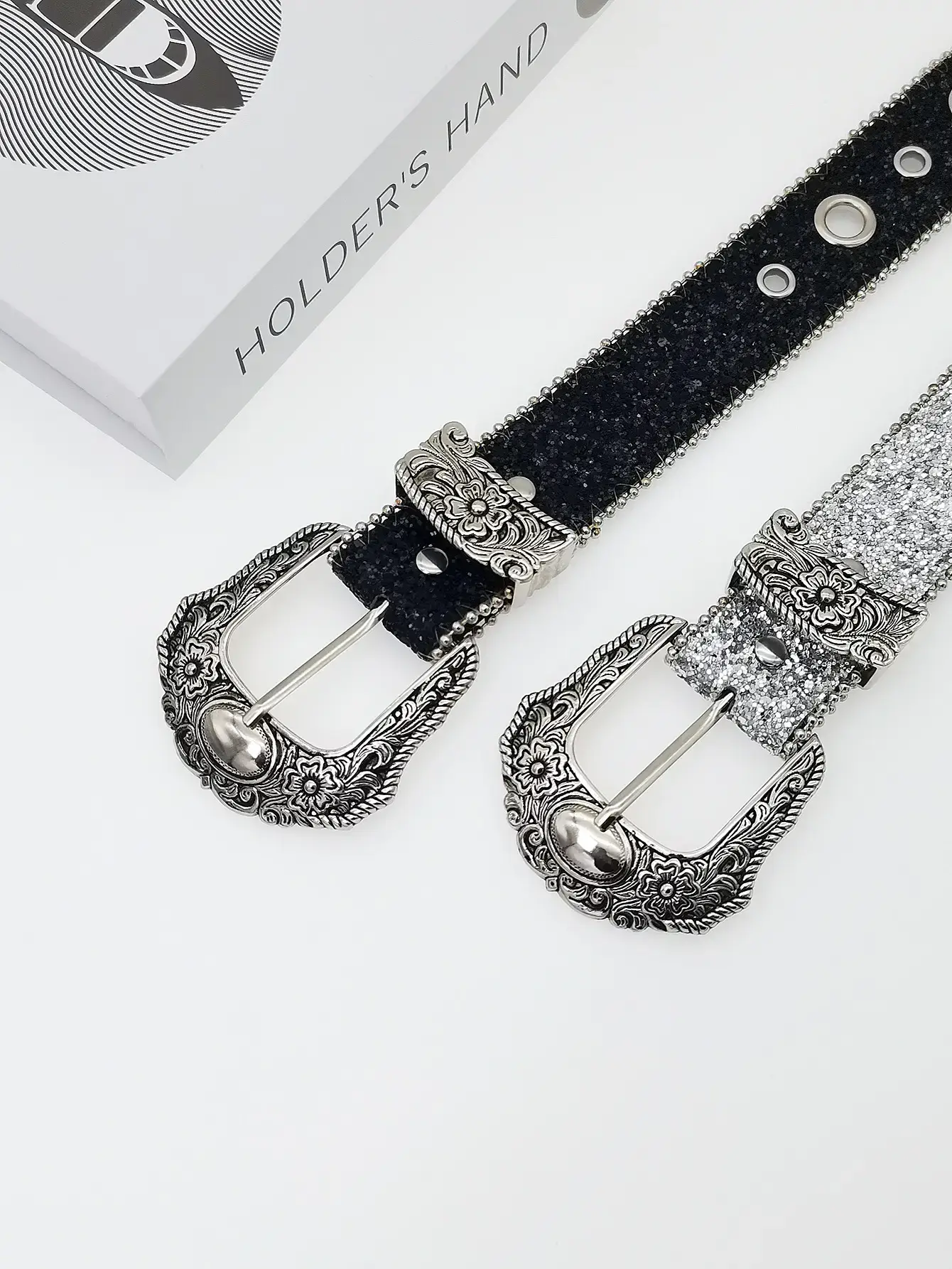 Silver Sparkly Women's Belt with Pin Buckle — feature 9
