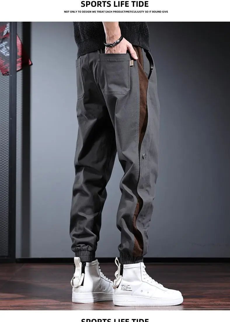 Men's Gray Toe Contrast Casual Pants Plus Size — feature 13