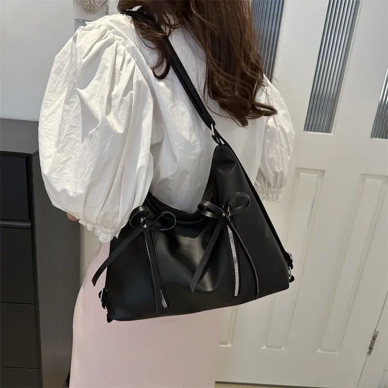Black Korean Bow Shoulder Bag for Women - Image 2