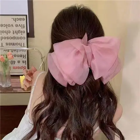 Black Organza Hairpin with Long Bow Ribbon for Women