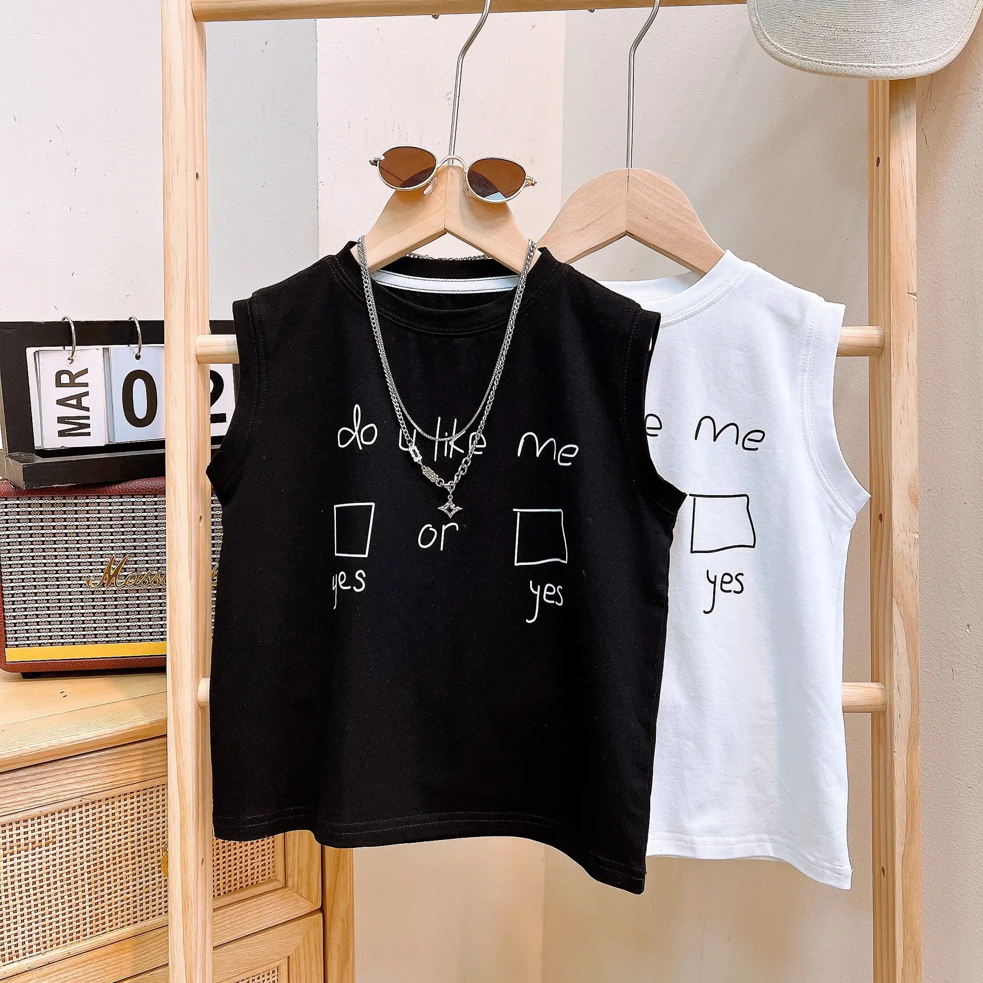 Children's Black Sleeveless T-Shirt with "Do U Ask" Design — feature 1