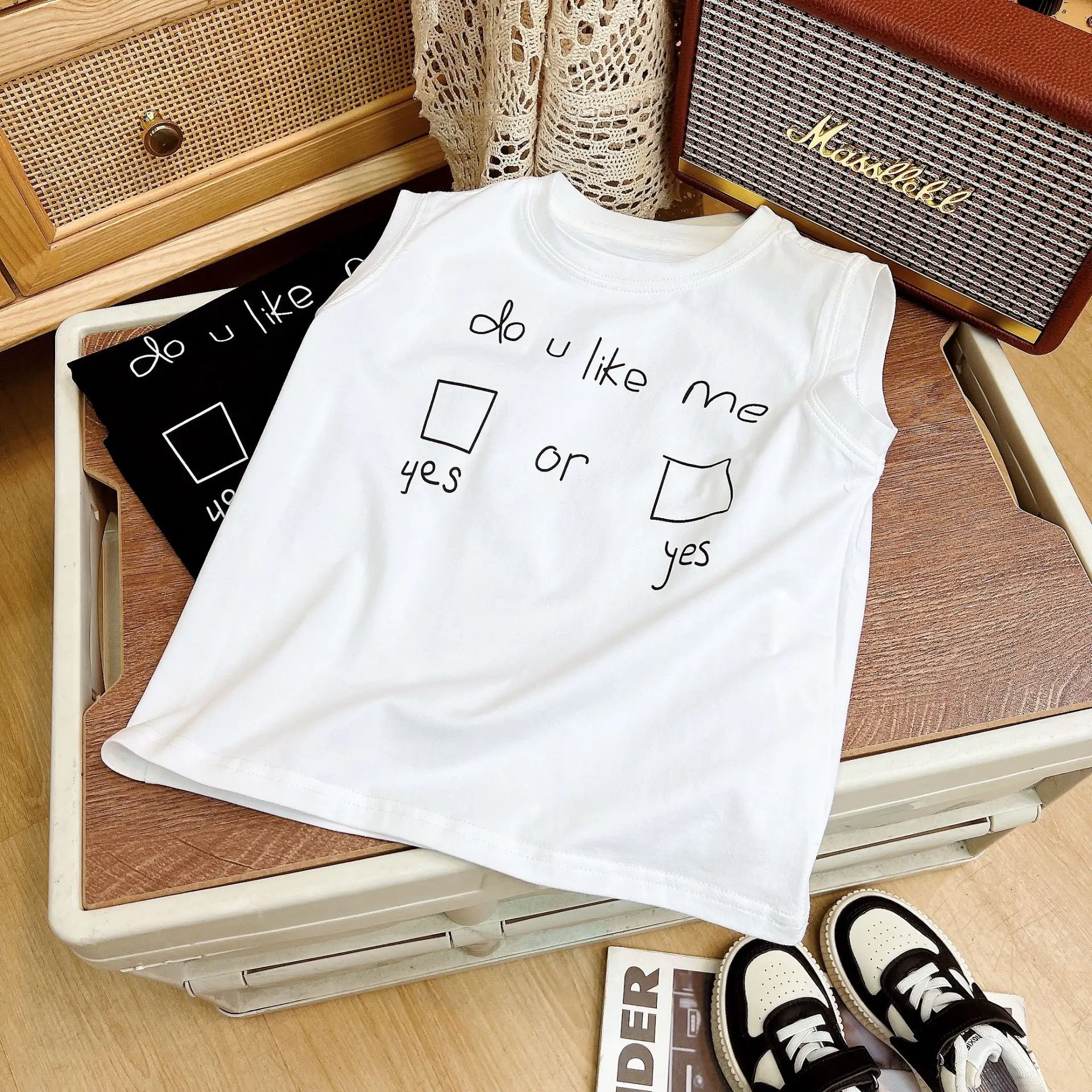 Children's Black Sleeveless T-Shirt with "Do U Ask" Design — feature 11